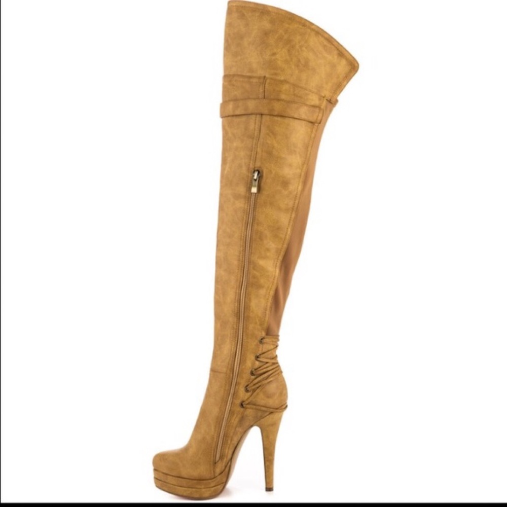 Thigh-High Boots in Tan by Luichiny